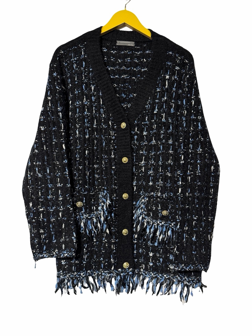 Anthropologie Tweed Fringe Cardigan Sweater
